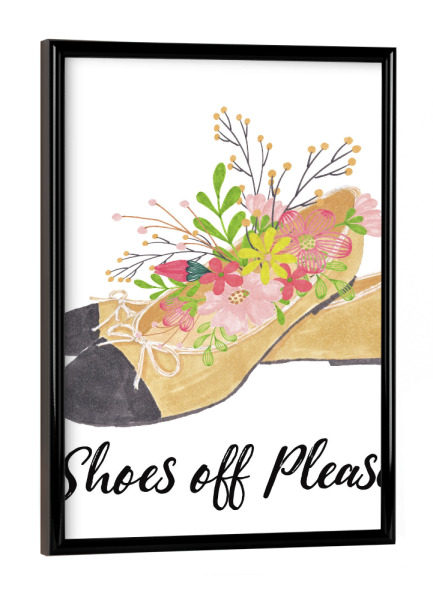 Poster mit schwarzem Rahmen "Shoes Off Please" artboxONE - Floral,Für Kinder,Schwarzweiß,Fashion