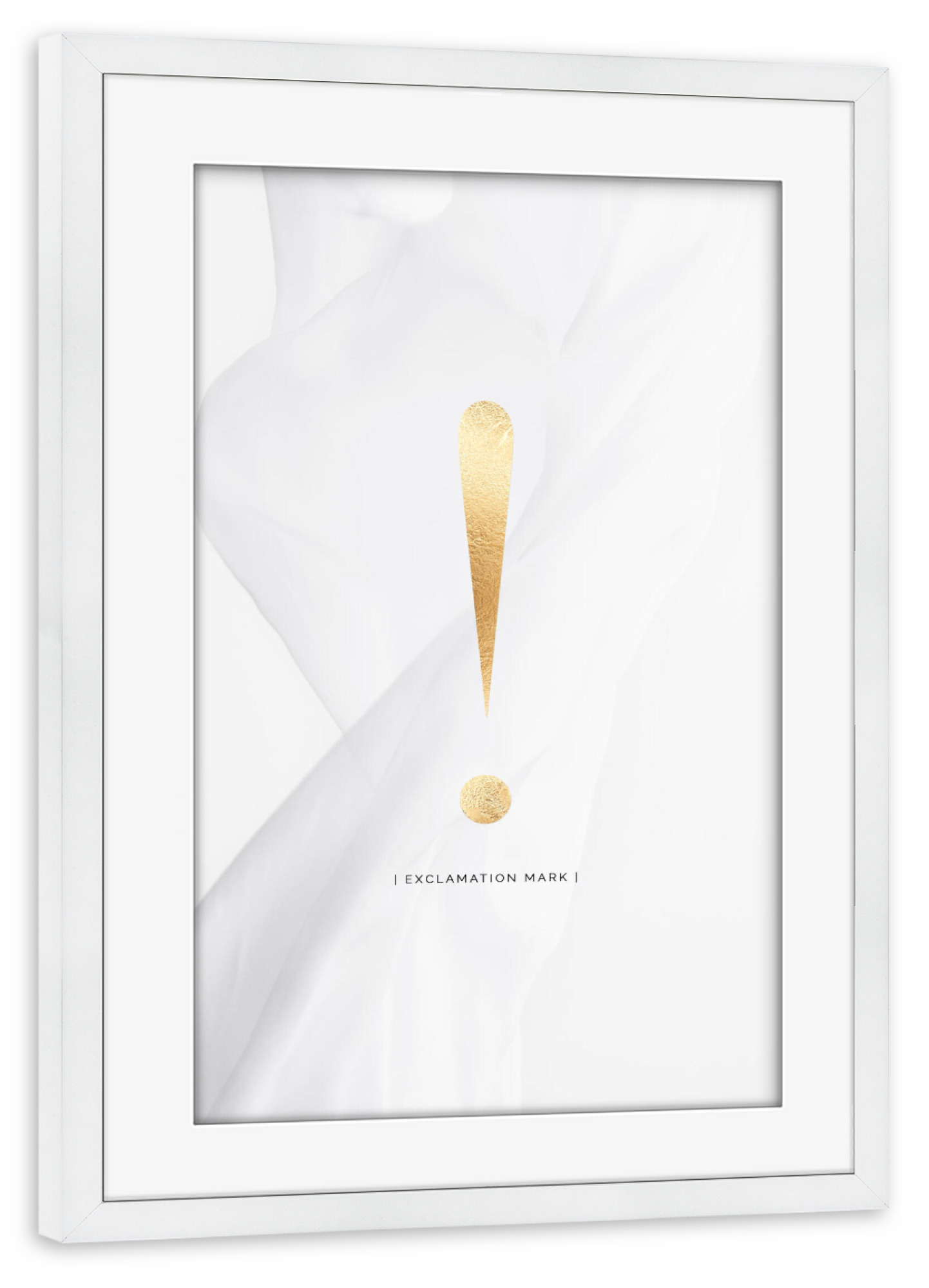Poster mit Rahmen weiß "AUSRUFUNGSZEICHEN | GOLD" artboxONE - Typografie,Abstrakt,Schwarzweiß