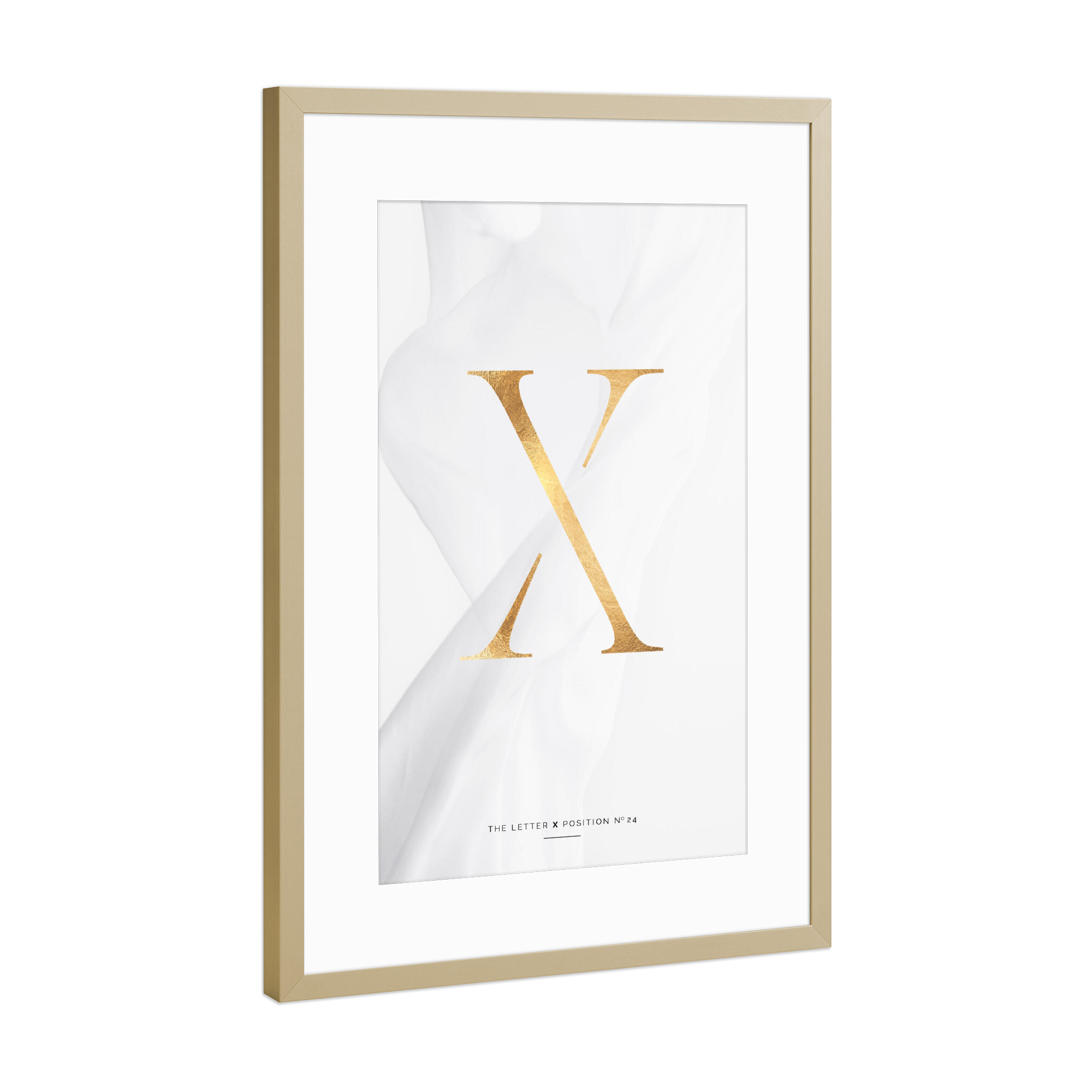 Poster mit Rahmen Gold "GOLD LETTER COLLECTION | X" artboxONE - Schwarzweiß,Buchstaben,Buchstaben / X