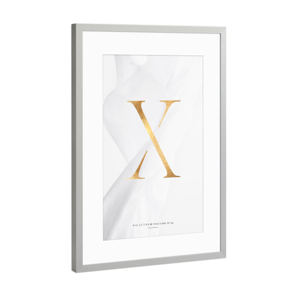 Poster mit Rahmen Silber "GOLD LETTER COLLECTION | X" artboxONE - Schwarzweiß,Buchstaben,Buchstaben / X