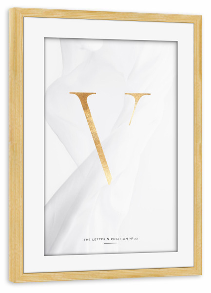 Poster mit Rahmen kiefer "GOLD LETTER COLLECTION | V" artboxONE - Schwarzweiß,Buchstaben,Buchstaben / V