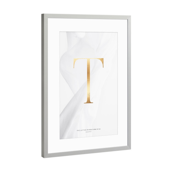 Poster mit Rahmen Silber "GOLD LETTER COLLECTION | T" artboxONE - Schwarzweiß,Buchstaben,Buchstaben / T