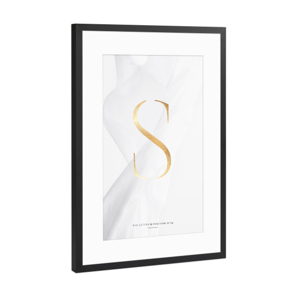 Poster mit Rahmen Schwarz (Metallic) "GOLD LETTER COLLECTION | S" artboxONE - Schwarzweiß,Buchstaben,Buchstaben / S