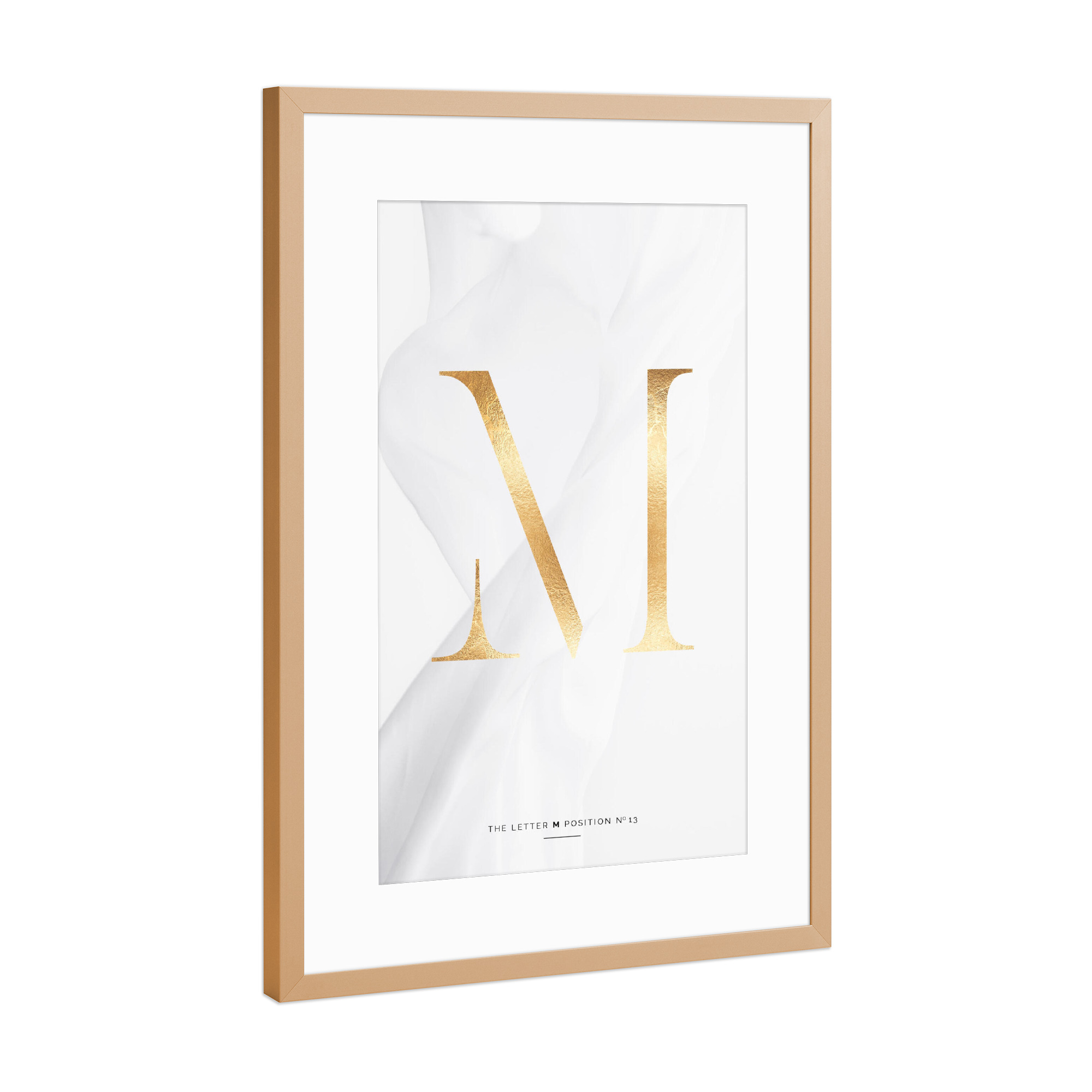Poster mit Rahmen Kupfer "GOLD LETTER COLLECTION | M" artboxONE - Schwarzweiß,Buchstaben,Buchstaben / M