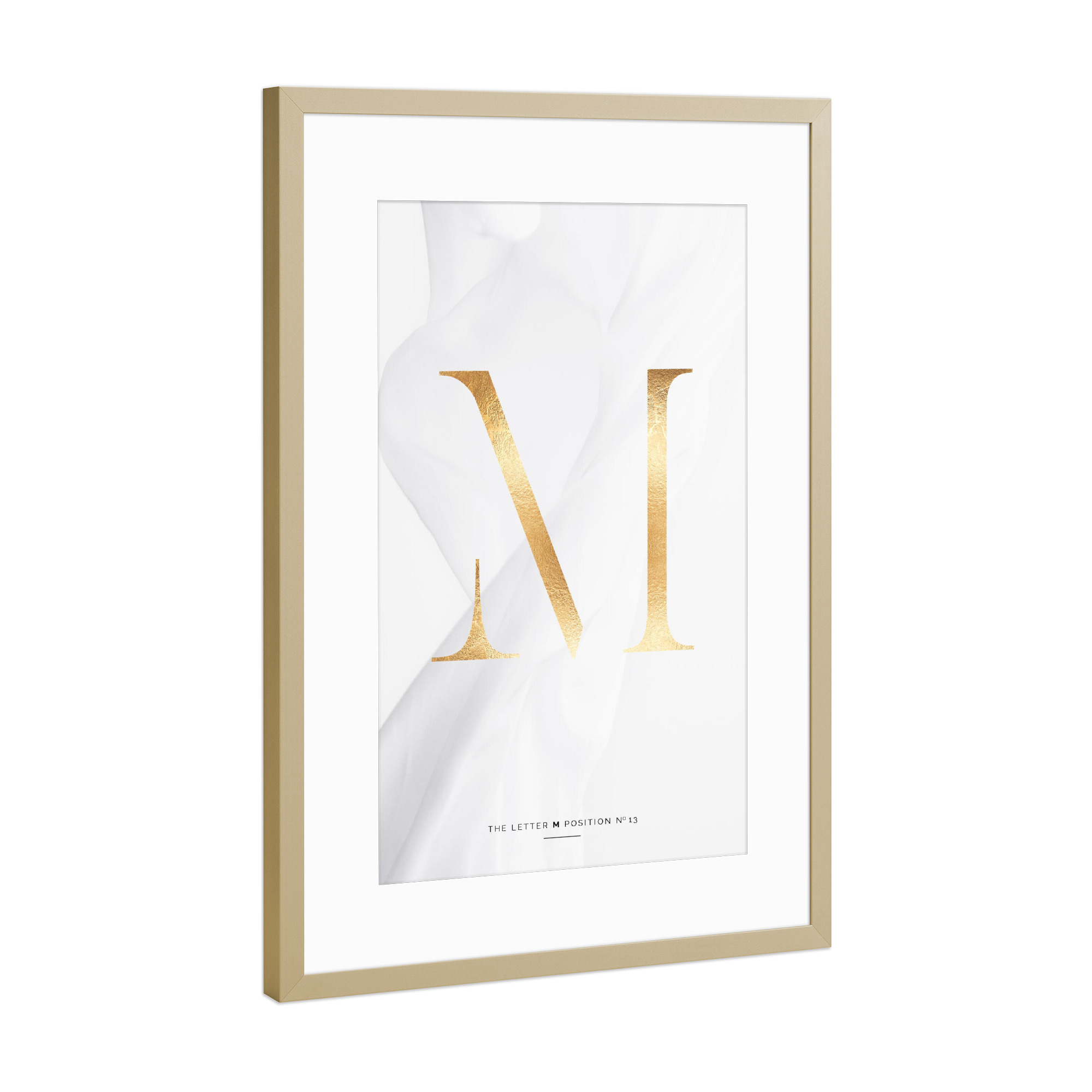 Poster mit Rahmen Gold "GOLD LETTER COLLECTION | M" artboxONE - Schwarzweiß,Buchstaben,Buchstaben / M