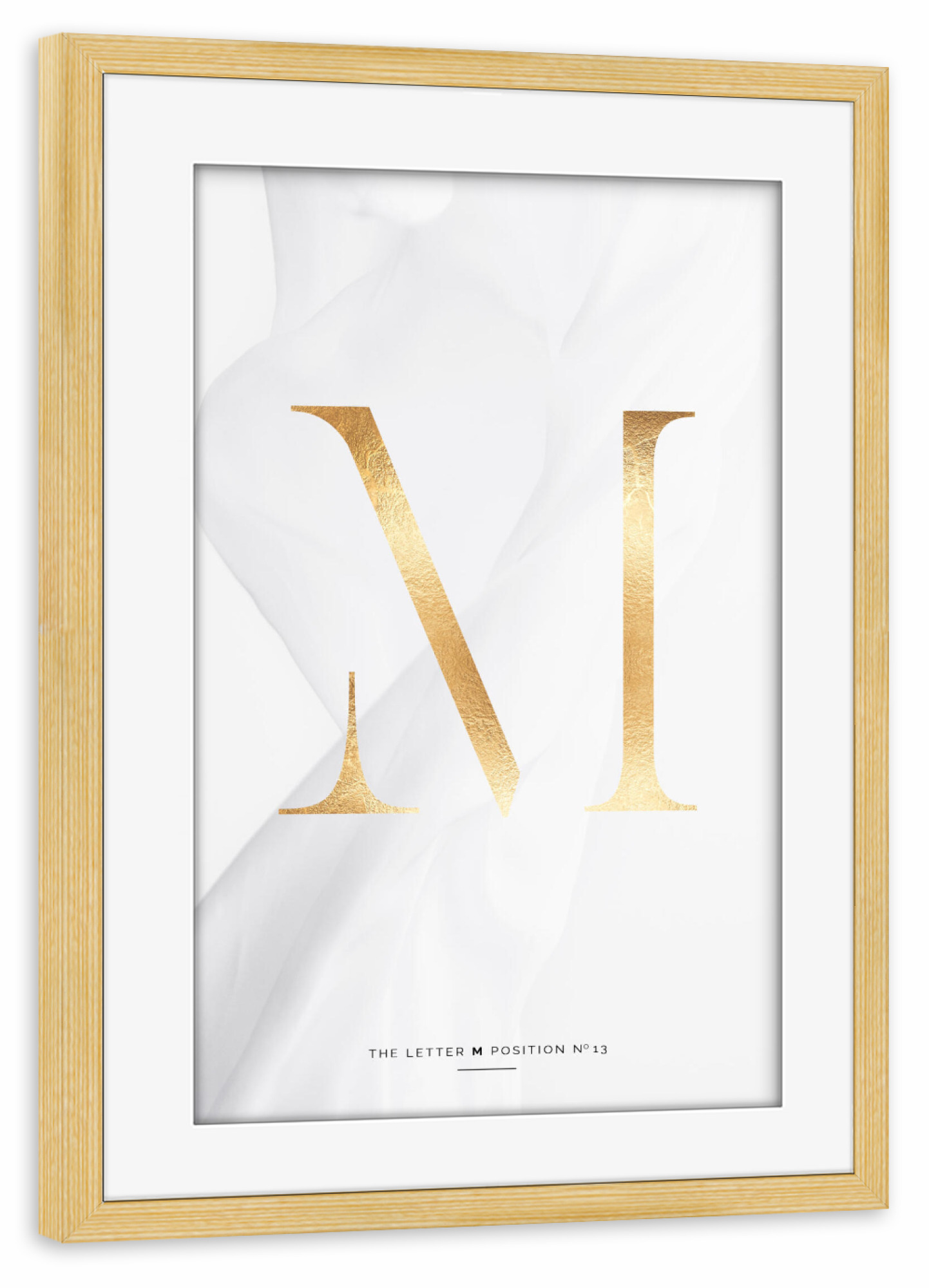 Poster mit Rahmen kiefer "GOLD LETTER COLLECTION | M" artboxONE - Schwarzweiß,Buchstaben,Buchstaben / M
