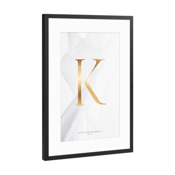 Poster mit Rahmen Schwarz (Metallic) "GOLD LETTER COLLECTION | K" artboxONE - Schwarzweiß,Buchstaben,Buchstaben / K