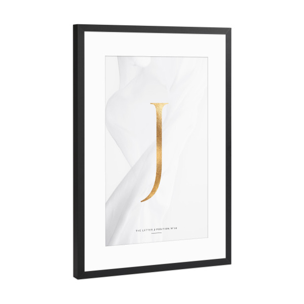 Poster mit Rahmen Schwarz (Metallic) "GOLD LETTER COLLECTION | J" artboxONE - Schwarzweiß,Buchstaben,Buchstaben / J