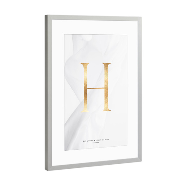 Poster mit Rahmen Silber "GOLD LETTER COLLECTION | H" artboxONE - Schwarzweiß,Buchstaben,Buchstaben / H