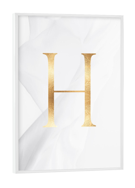 Poster mit weißem Rahmen "GOLD LETTER COLLECTION | H" artboxONE - Schwarzweiß,Buchstaben,Buchstaben / H