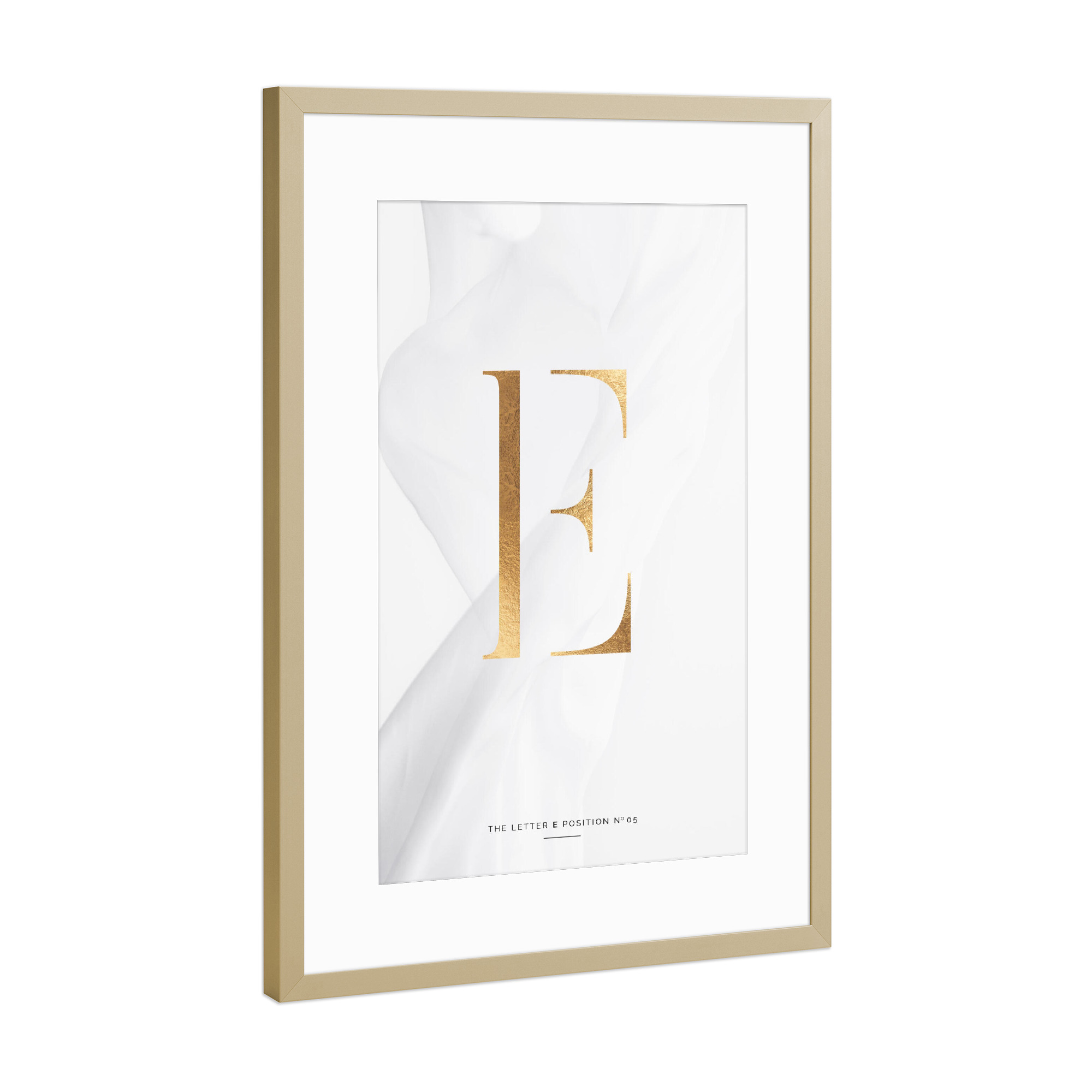 Poster mit Rahmen Gold "GOLD LETTER COLLECTION | E" artboxONE - Schwarzweiß,Buchstaben,Buchstaben / E