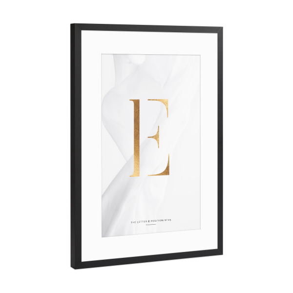 Poster mit Rahmen Schwarz (Metallic) "GOLD LETTER COLLECTION | E" artboxONE - Schwarzweiß,Buchstaben,Buchstaben / E