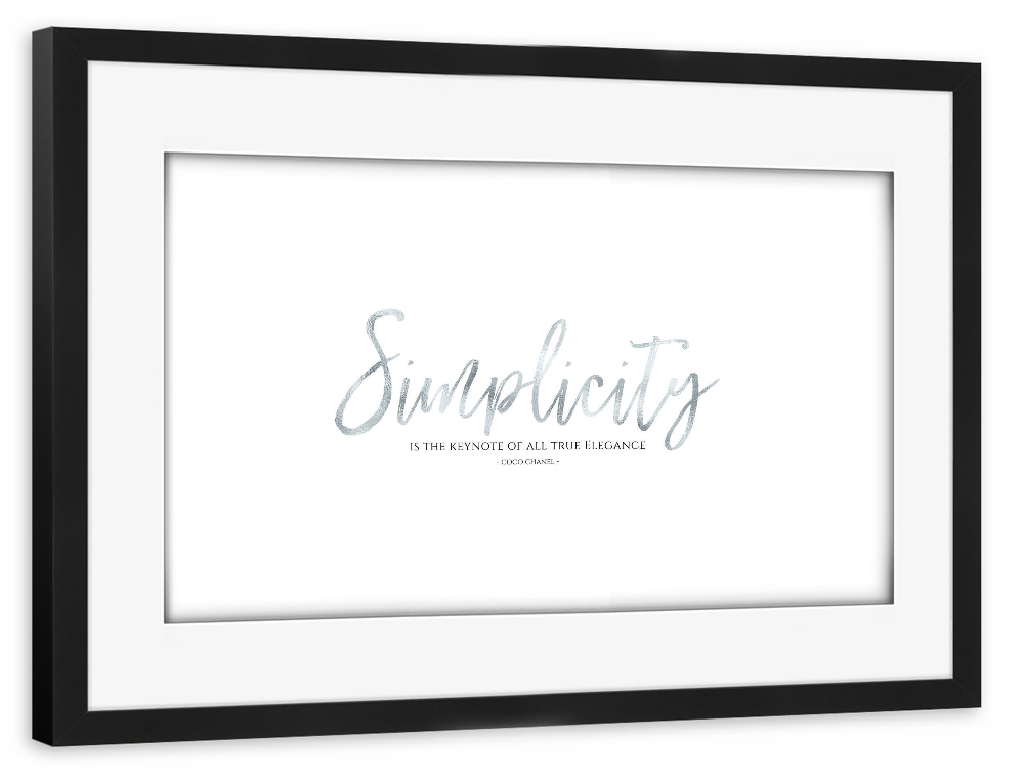 Poster mit Rahmen schwarz "SIMPLICITY | SILBER" artboxONE - Typografie,Schwarzweiß - Typografie,Simplicity,Einfach,Silber
