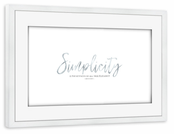 Poster mit Rahmen weiß "SIMPLICITY | SILBER" artboxONE - Typografie,Schwarzweiß - Typografie,Simplicity,Einfach,Silber