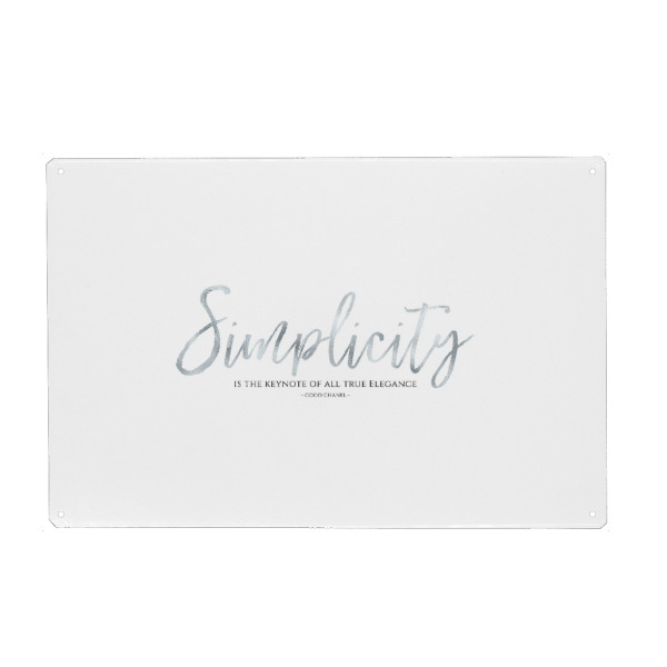 Metall Poster "SIMPLICITY | SILBER" artboxONE - Typografie,Schwarzweiß - Typografie,Simplicity,Einfach,Silber - Blechschild