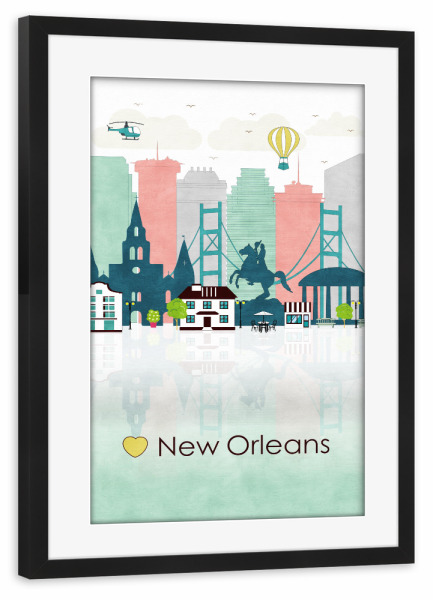 Poster mit Rahmen schwarz "New Orleans Skyline" artboxONE - Reise,Reise / Länder,Städte / Weitere