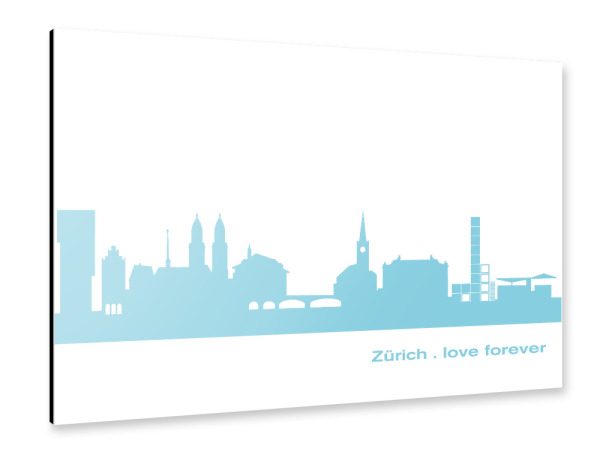 Alu-Dibond "ZÜRICH 08 Skyline Pastel-Blue Print monochrome" 30x20 cm artboxONE