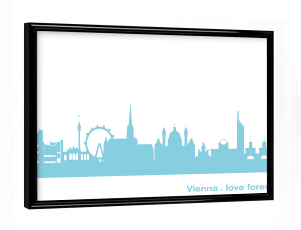 Poster mit schwarzem Rahmen "WIEN 08 Skyline Pastel-Blue Print monochrome" artboxONE - Abstrakt,Architektur,Städte / Wien