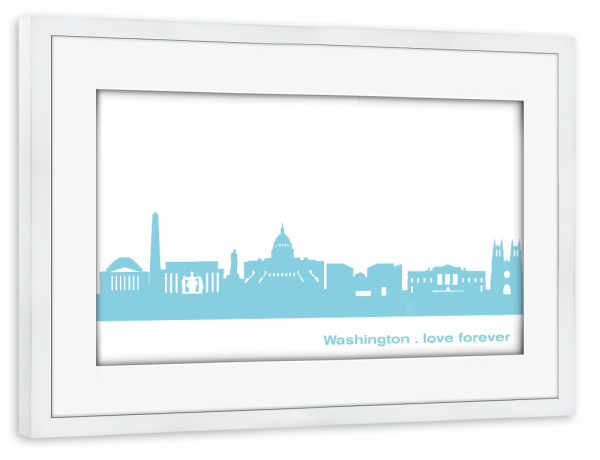 Poster mit Rahmen weiß "WASHINGTON 08 Skyline Pastel-Blue Print monochrome" artboxONE - Abstrakt,Architektur,Städte / Washington