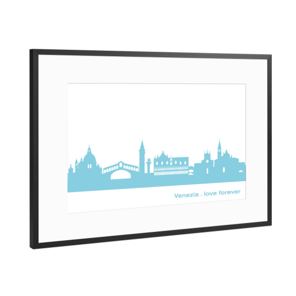 Poster mit Rahmen Schwarz (Metallic) "VENEDIG 08 Skyline Pastel-Blue Print monochrome" artboxONE - Abstrakt,Architektur,Städte / Venedig