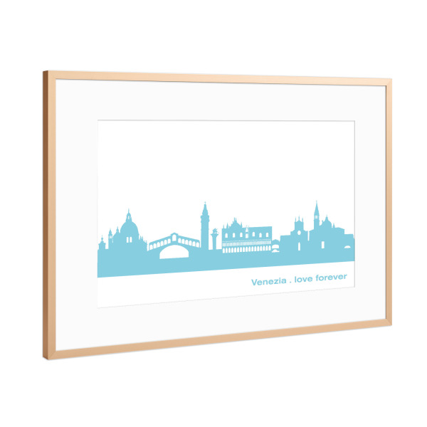 Poster mit Rahmen Kupfer "VENEDIG 08 Skyline Pastel-Blue Print monochrome" artboxONE - Abstrakt,Architektur,Städte / Venedig