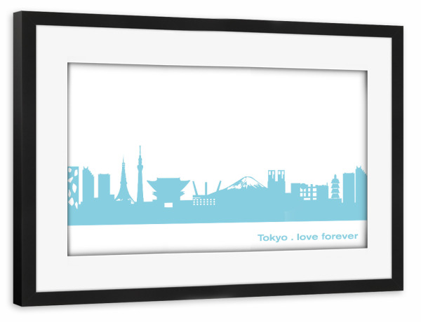 Poster mit Rahmen schwarz "TOKIO 08 Skyline Pastel-Blue Print monochrome" artboxONE - Abstrakt,Architektur,Städte / Tokio