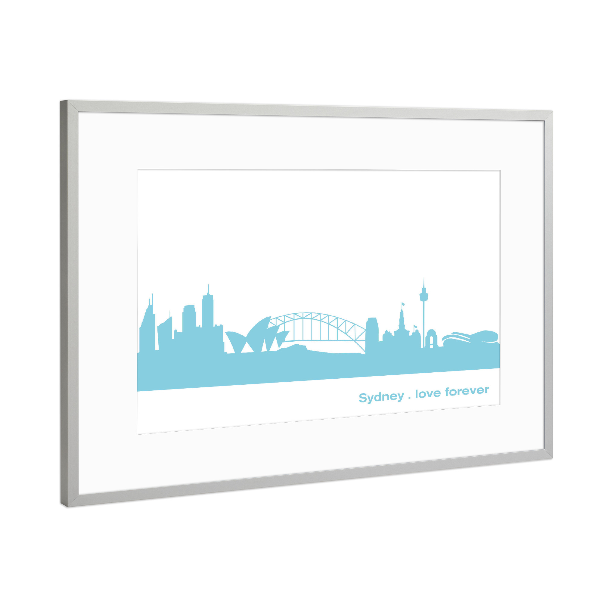 Poster mit Rahmen Silber "SYDNEY 08 Skyline Pastel-Blue Print monochrome" artboxONE - Abstrakt,Architektur,Städte / Sydney