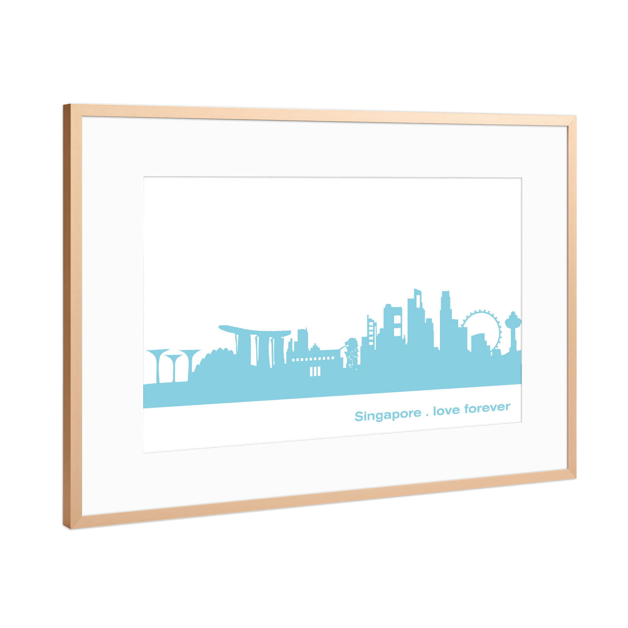 Poster mit Rahmen Kupfer "SINGAPUR 08 Skyline Pastel-Blue Print monochrome" artboxONE - Abstrakt,Architektur,Städte / Singapur