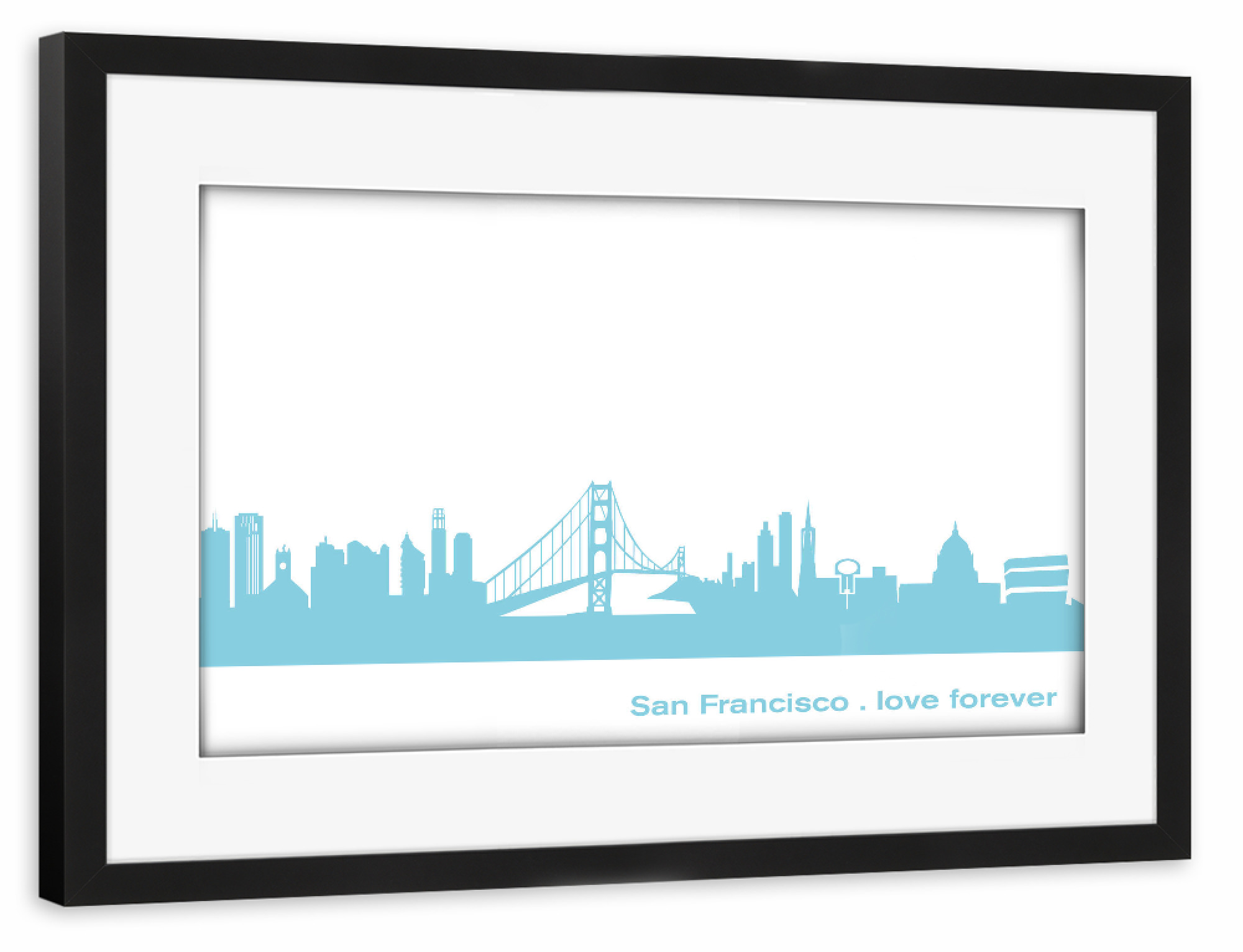 Poster mit Rahmen schwarz "SAN FRANCISCO 08 Skyline Pastel-Blue Print monochrome" artboxONE - Abstrakt,Architektur,Städte / San Francisco