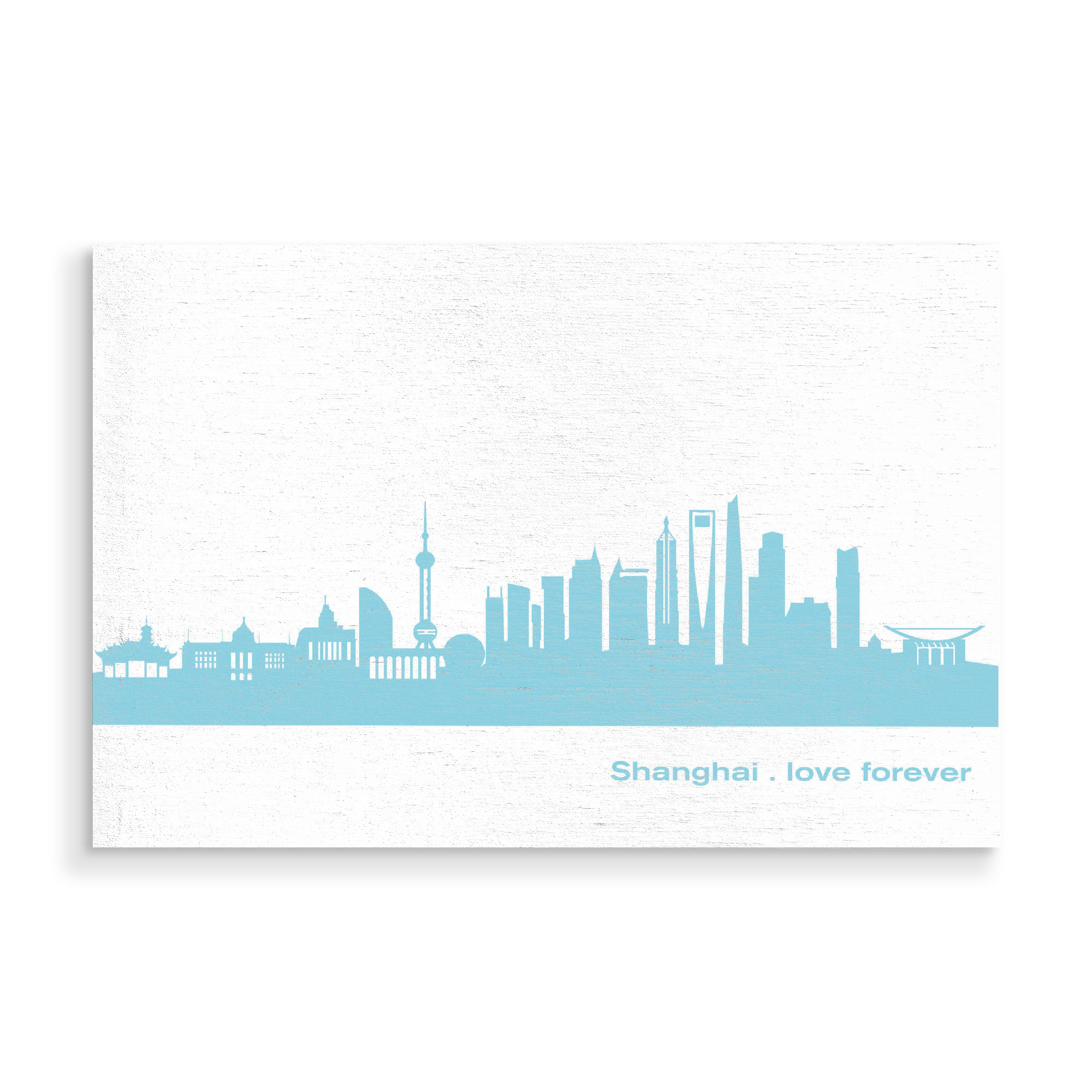 Holzbild "SHANGHAI 08 Skyline Pastel-Blue Print monochrome" artboxONE - Städte,Abstrakt,Architektur,Städte / Shanghai