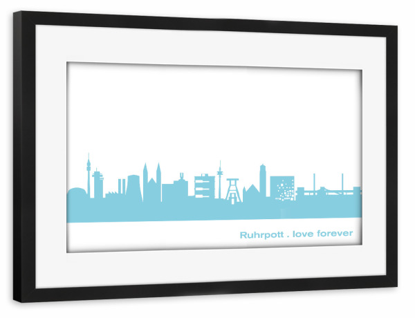 Poster mit Rahmen schwarz "RUHRPOTT 08 Skyline Pastel-Blue Print monochrome" artboxONE - Städte,Abstrakt,Architektur,Städte / Weitere