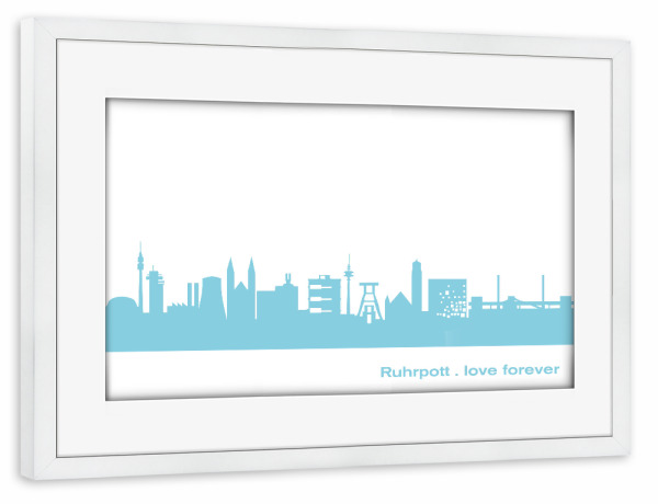 Poster mit Rahmen weiß "RUHRPOTT 08 Skyline Pastel-Blue Print monochrome" artboxONE - Städte,Abstrakt,Architektur,Städte / Weitere
