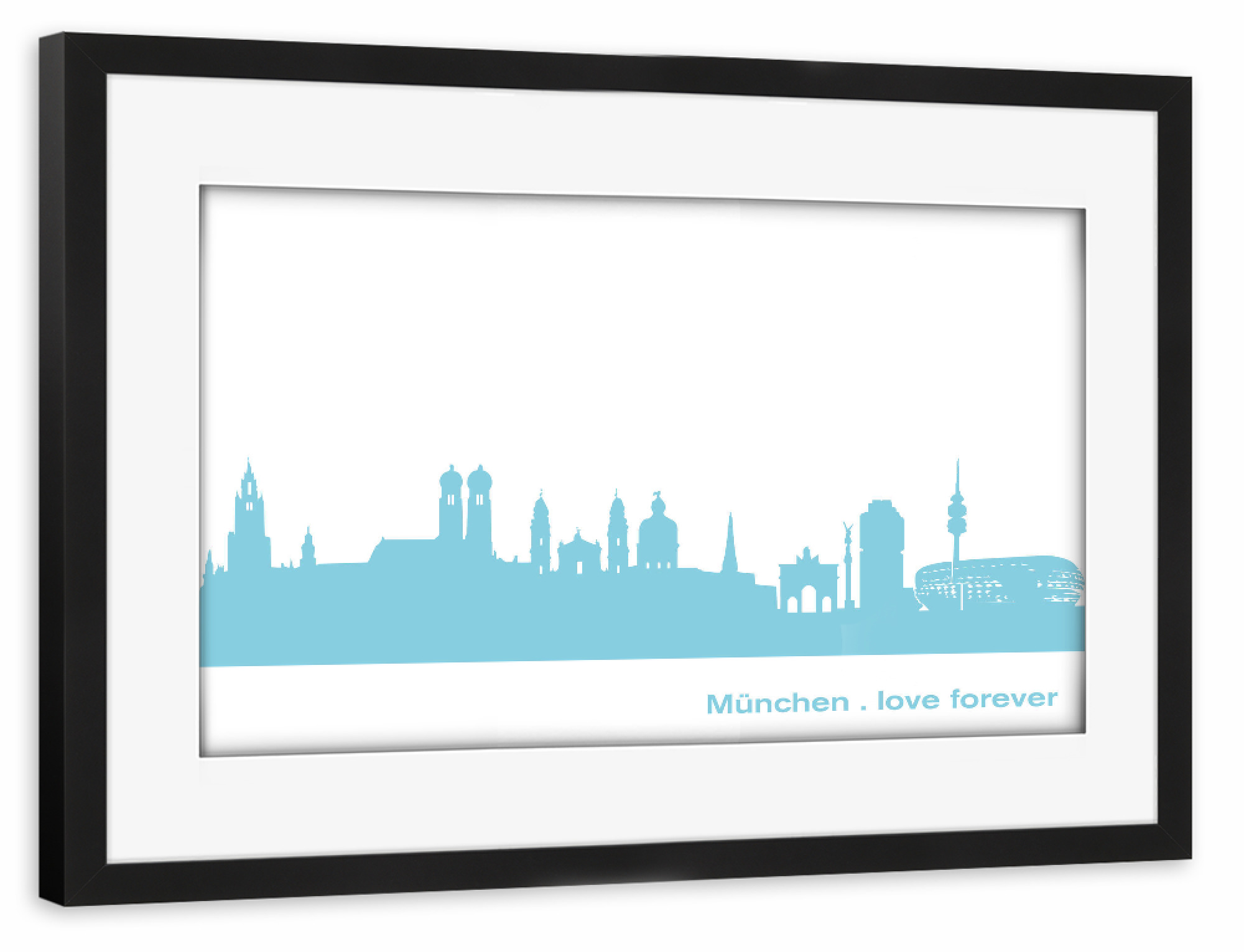 Poster mit Rahmen schwarz "MÜNCHEN 08 Skyline Pastel-Blue Print monochrome" artboxONE - Städte / München,Abstrakt,Architektur