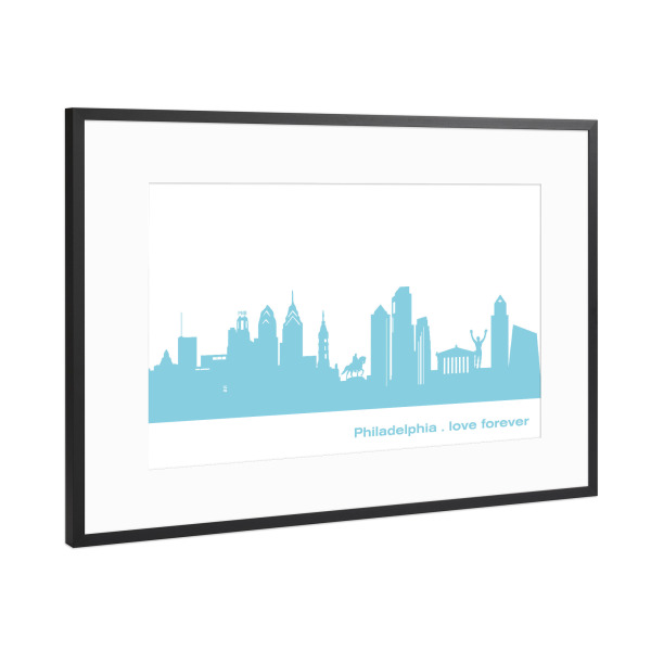 Poster mit Rahmen Schwarz (Metallic) "PHILADELPHIA 08 Skyline Pastel-Blue Print monochrome" artboxONE - Städte,Abstrakt,Architektur,Städte / Weitere