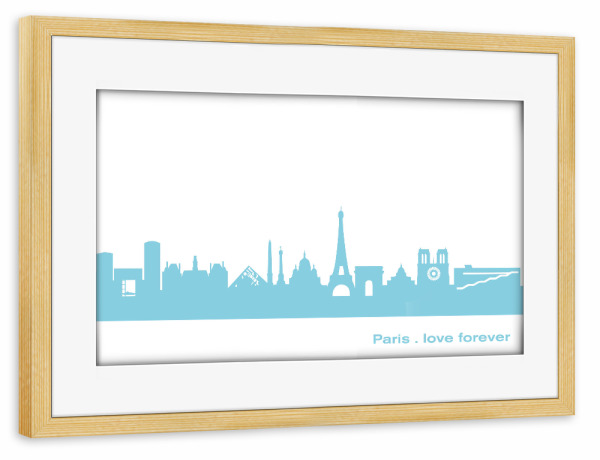 Poster mit Rahmen kiefer "PARIS 08 Skyline Pastel-Blue Print monochrome" artboxONE - Städte,Abstrakt,Architektur,Städte / Paris
