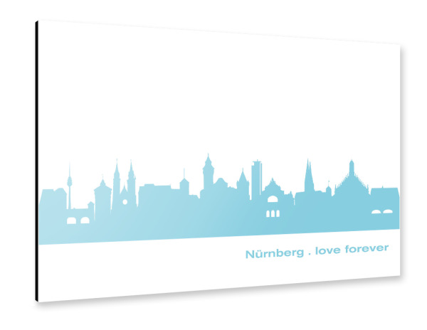 Alu-Dibond "NÜRNBERG 08 Skyline Pastel-Blue Print monochrome" 30x20 cm artboxONE