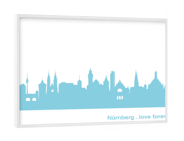 Poster mit weißem Rahmen "NÜRNBERG 08 Skyline Pastel-Blue Print monochrome" artboxONE - Städte,Architektur,Städte / Weitere