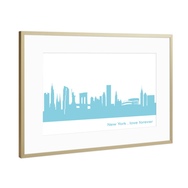 Poster mit Rahmen Gold "NEW YORK 08 Skyline Pastel-Blue Print monochrome" artboxONE - Städte / New York,Abstrakt,Architektur