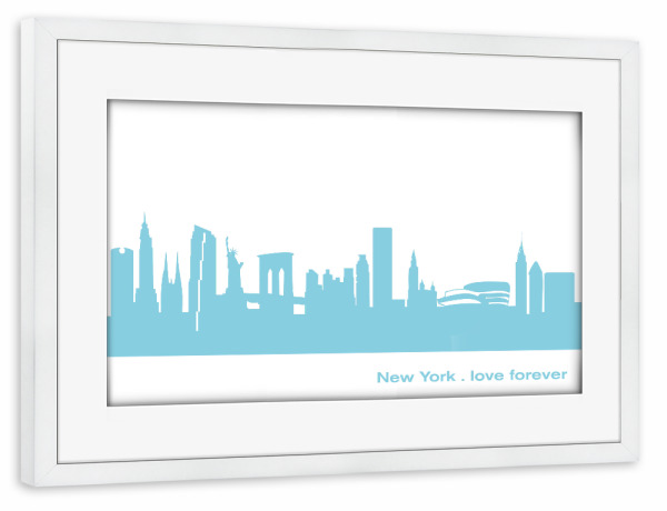 Poster mit Rahmen weiß "NEW YORK 08 Skyline Pastel-Blue Print monochrome" artboxONE - Städte / New York,Abstrakt,Architektur