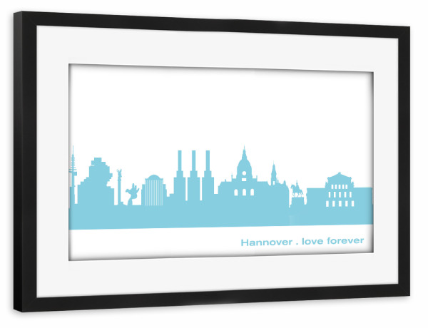 Poster mit Rahmen schwarz "HANNOVER 08 Skyline Pastel-Blue Print monochrome" artboxONE - Städte,Abstrakt,Architektur,Städte / Weitere