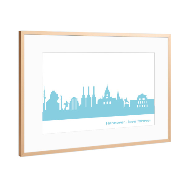 Poster mit Rahmen Kupfer "HANNOVER 08 Skyline Pastel-Blue Print monochrome" artboxONE - Städte,Abstrakt,Architektur,Städte / Weitere