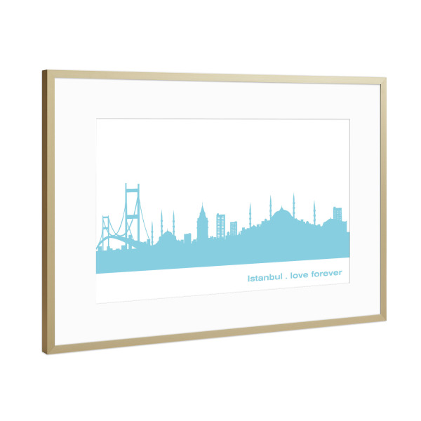 Poster mit Rahmen Gold "ISTANBUL 08 Skyline Pastel-Blue Print monochrome" artboxONE - Abstrakt,Architektur,Städte / Istanbul