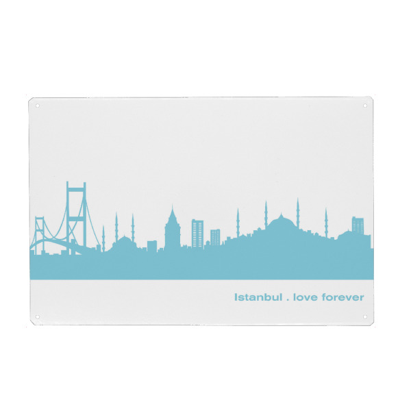 Holzbild "ISTANBUL 08 Skyline Pastel-Blue Print monochrome" artboxONE - Abstrakt,Architektur,Städte / Istanbul