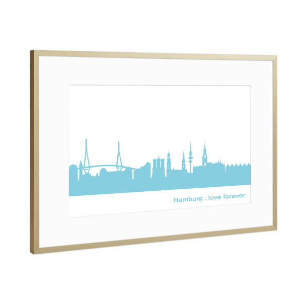 Poster mit Rahmen Gold "HAMBURG 08 Skyline Pastel-Blue Print monochrome" artboxONE - Städte / Hamburg,Abstrakt,Architektur