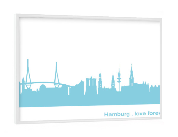 Poster mit weißem Rahmen "HAMBURG 08 Skyline Pastel-Blue Print monochrome" artboxONE - Städte / Hamburg,Abstrakt,Architektur