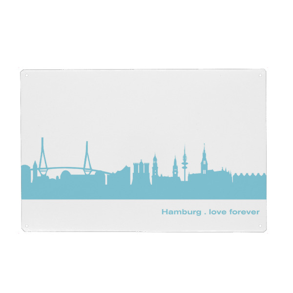Holzbild "HAMBURG 08 Skyline Pastel-Blue Print monochrome" artboxONE - Städte / Hamburg,Abstrakt,Architektur