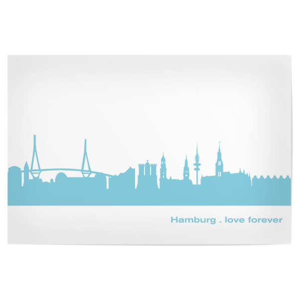 Poster "HAMBURG 08 Skyline Pastel-Blue Print monochrome" artboxONE - Städte / Hamburg,Abstrakt,Architektur