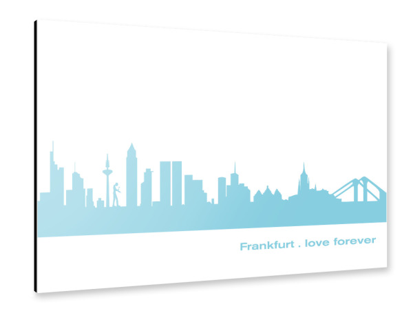 Alu-Dibond "FRANKFURT 08 Skyline Pastel-Blue Print monochrome" 30x20 cm artboxONE