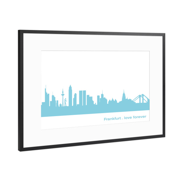 Poster mit Rahmen Schwarz (Metallic) "FRANKFURT 08 Skyline Pastel-Blue Print monochrome" artboxONE - Abstrakt,Architektur,Städte / Frankfurt