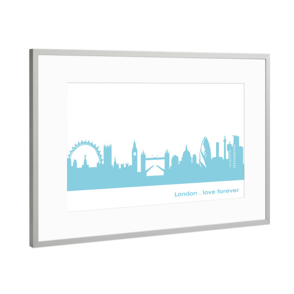 Poster mit Rahmen Silber "LONDON 08 Skyline Pastel-Blue Print monochrome" artboxONE - Städte / London,Abstrakt,Architektur